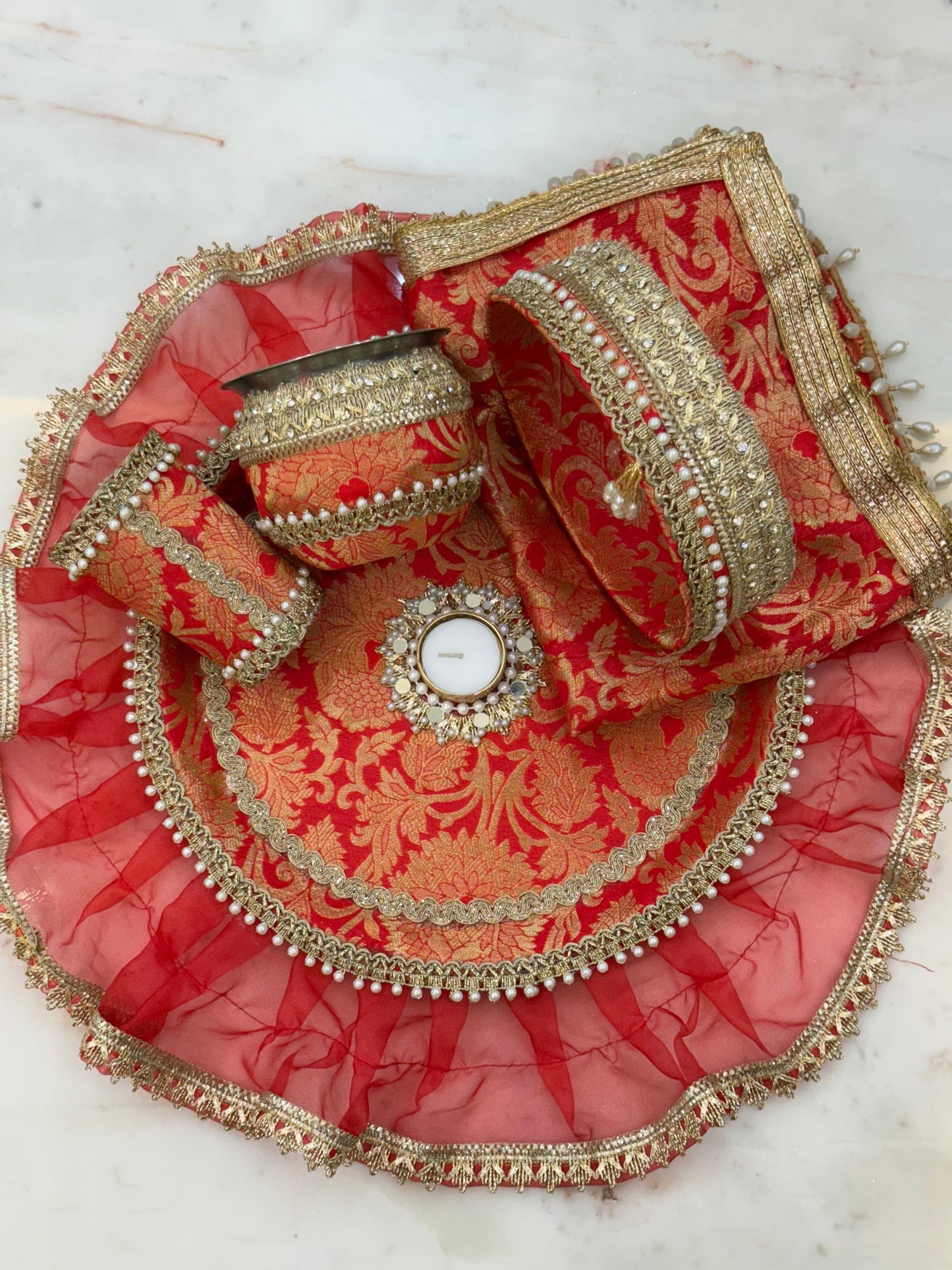 Karwachauth Thali Set – 13 Inch Premium Stainless Steel | Puja Thali with Elegant Design