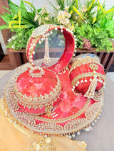 Divine Love Karwachouth Set – Jodidaarr Premium Thali Collection with Sweet Box