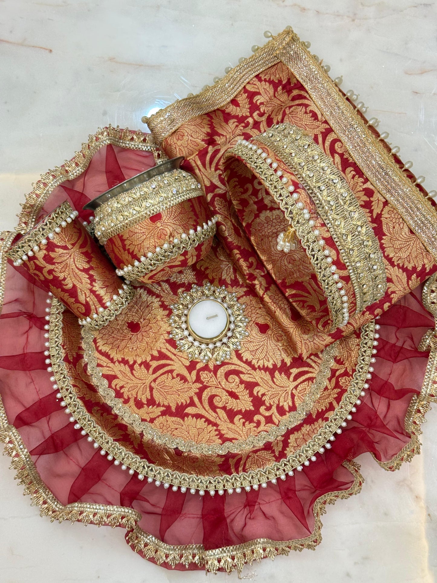 Karwachauth Thali Set – 13 Inch Premium Stainless Steel | Puja Thali with Elegant Design
