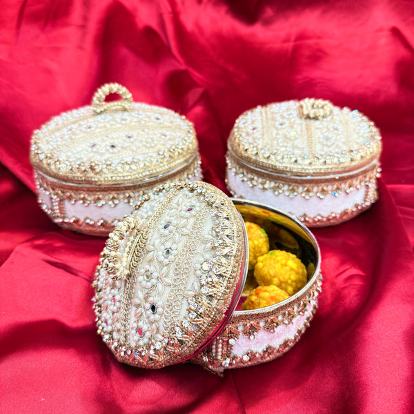 JODIDAARR IVORY STAINLESS STEEL LADOO BOX – PREMIUM GIFTING CHOICE
