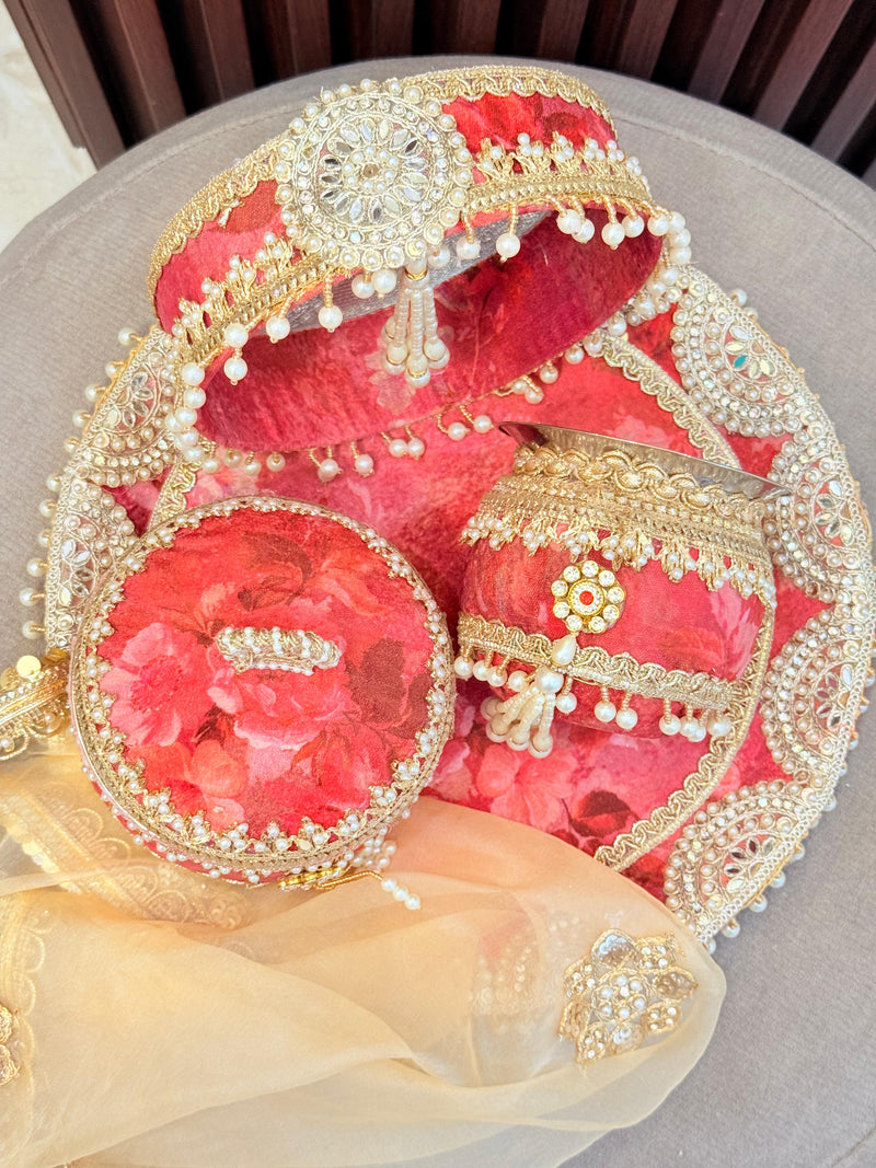 Divine Love Karwachouth Set – Jodidaarr Premium Thali Collection with Sweet Box