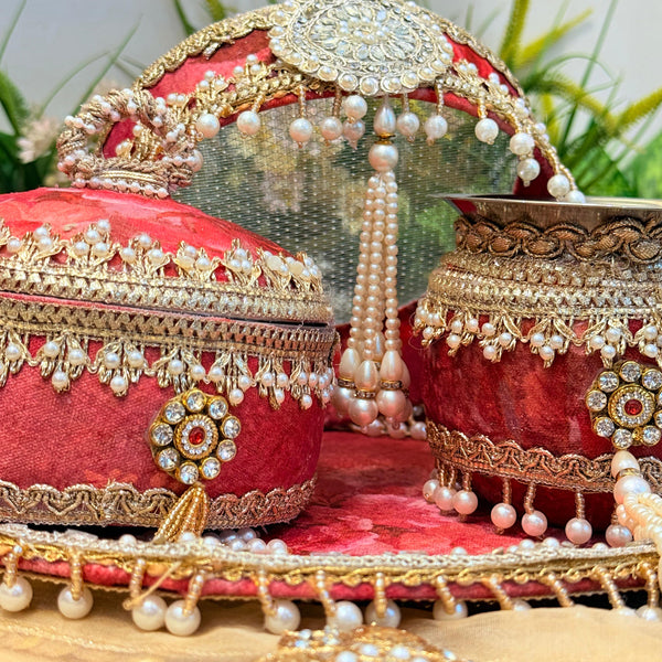 Divine Love Karwachouth Set – Jodidaarr Premium Thali Collection with Sweet Box