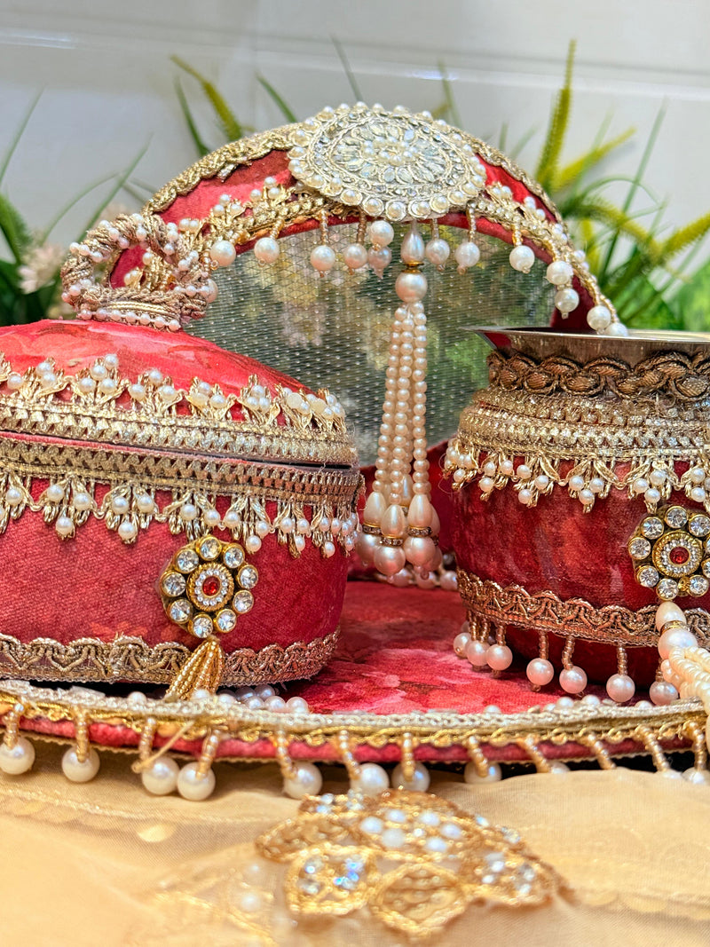 Divine Love Karwachouth Set – Jodidaarr Premium Thali Collection with Sweet Box