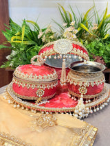 Divine Love Karwachouth Set – Jodidaarr Premium Thali Collection with Sweet Box