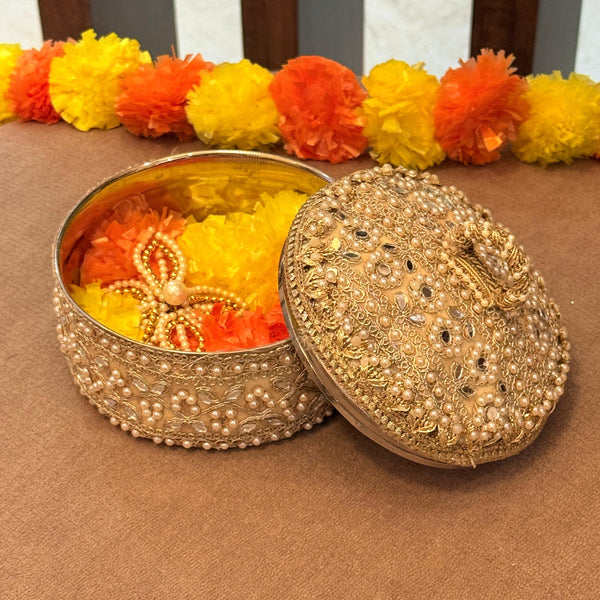 Exquisite Handworked Golden Thali & Potli – Jodidaarr Premium Collection