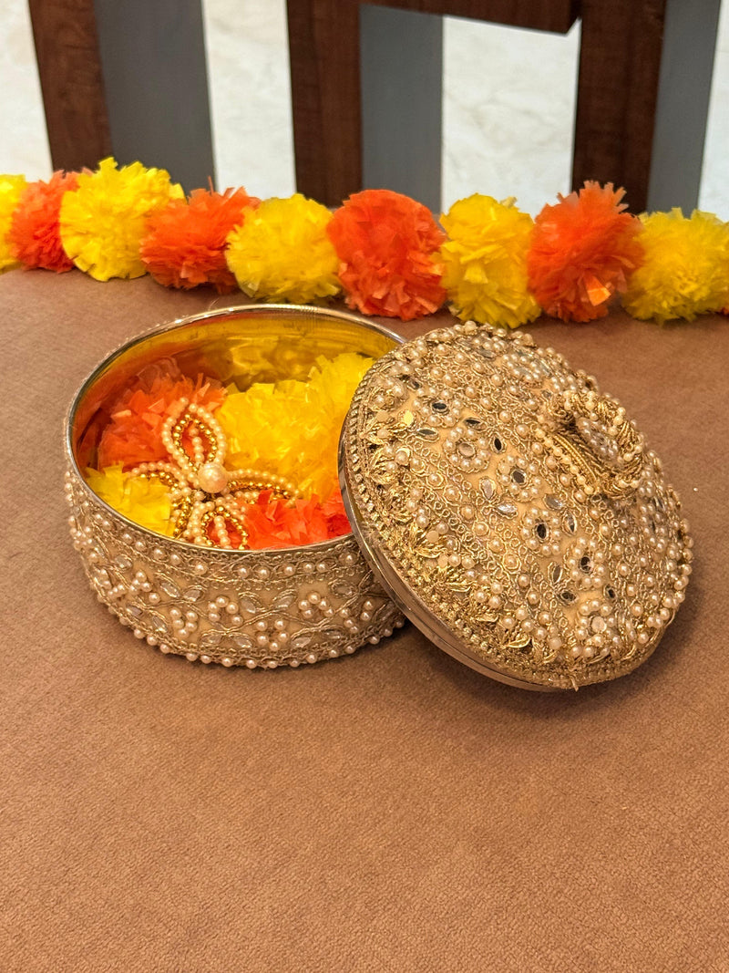 Exquisite Handworked Golden Thali & Potli – Jodidaarr Premium Collection