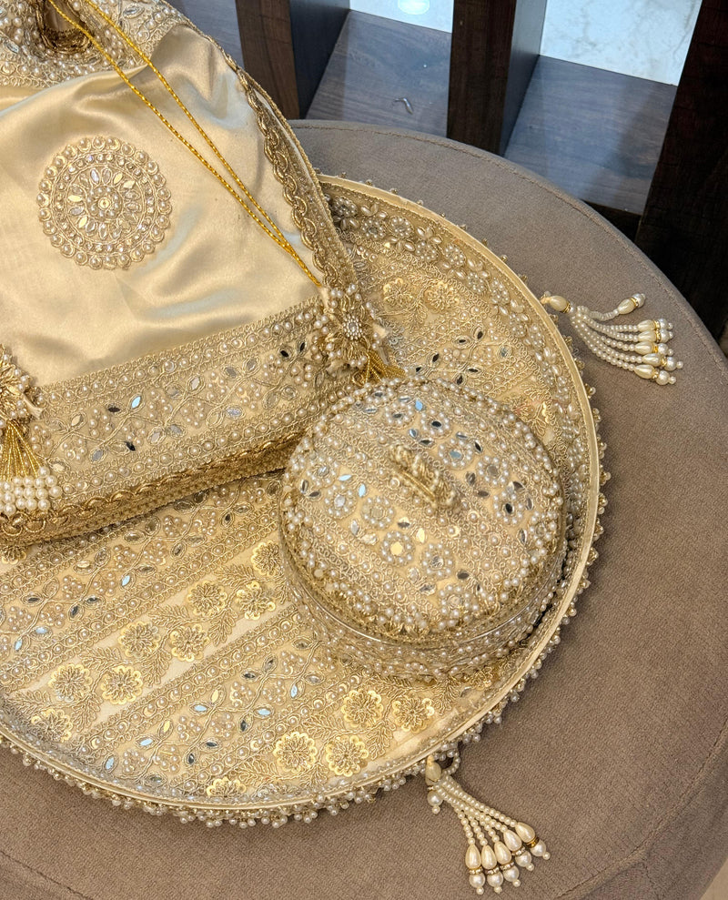Exquisite Handworked Golden Thali & Potli – Jodidaarr Premium Collection