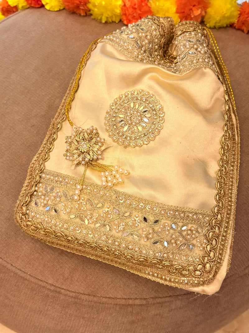 Exquisite Handworked Golden Thali & Potli – Jodidaarr Premium Collection